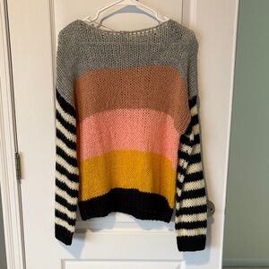 Hem & Thread Colorblock Striped Sweater - Gray, Pink, Tan, Yellow, Black